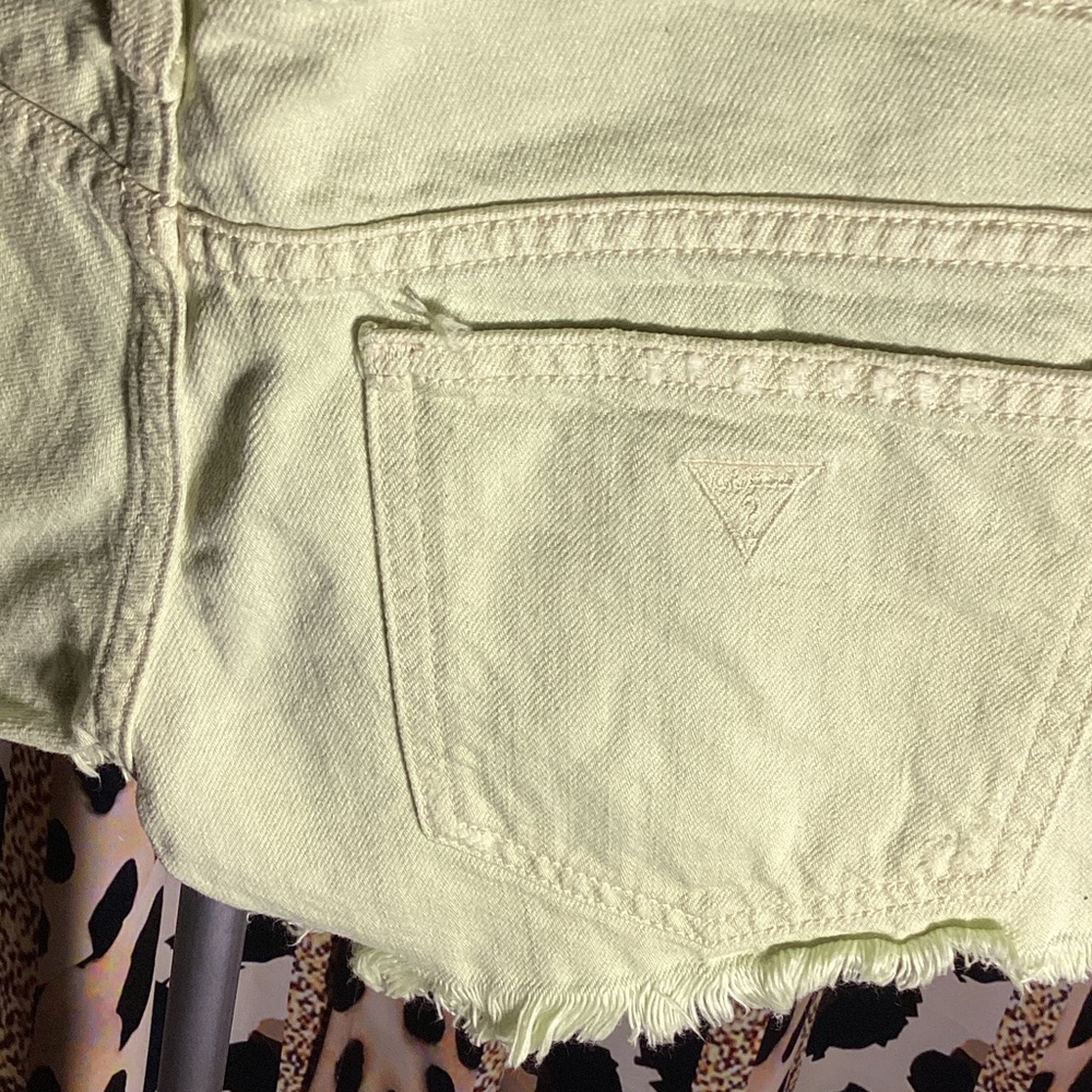 Guess Chartreuse Frayed Denim Shorty Shorts!